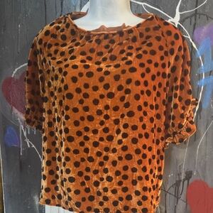 Madewell Velvet Polka Dot Blouse in Orange and Black